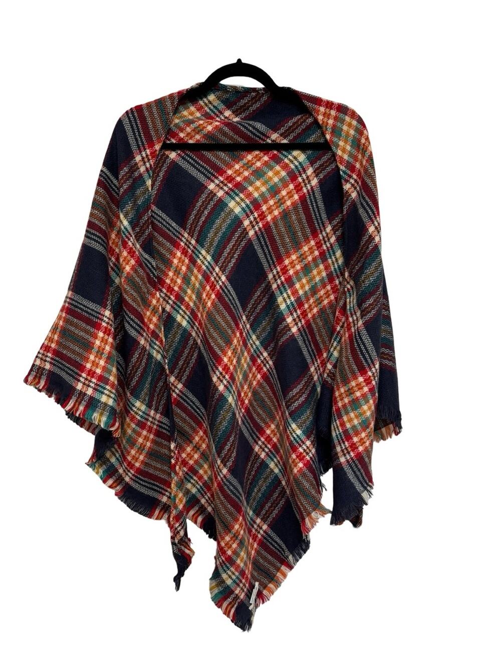NEW Grace & Lace Fall Plaid Triangle Pom Pom Scarf Shawl Wrap - One Size